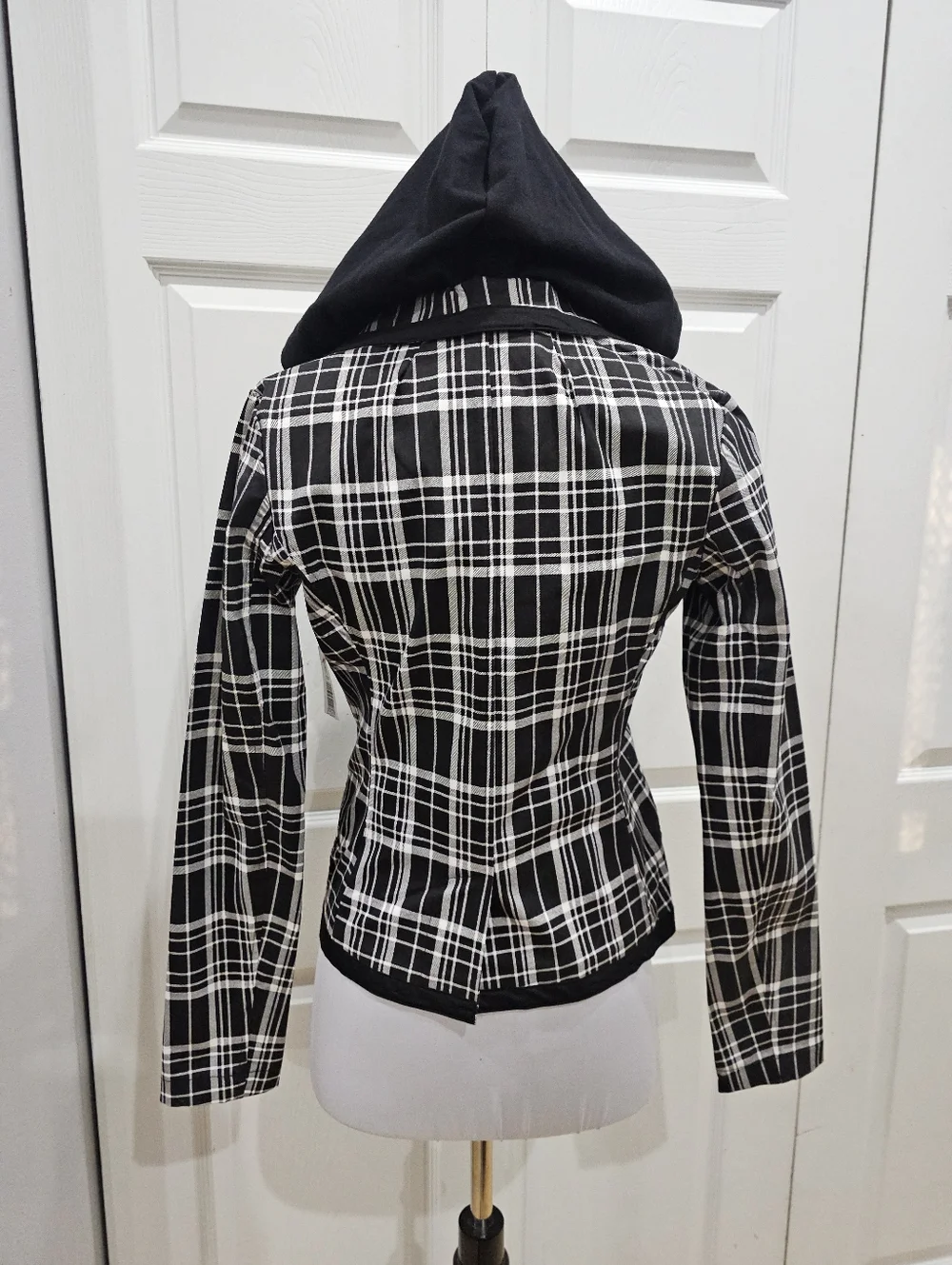 Rare Vintage Punk Goth Tripp NYC Black & White Plaid Snap Blazer Jacket Coat S - Picture 5 of 12